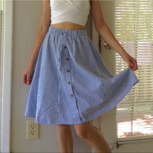 Flowing knee-length pinstripe skirt